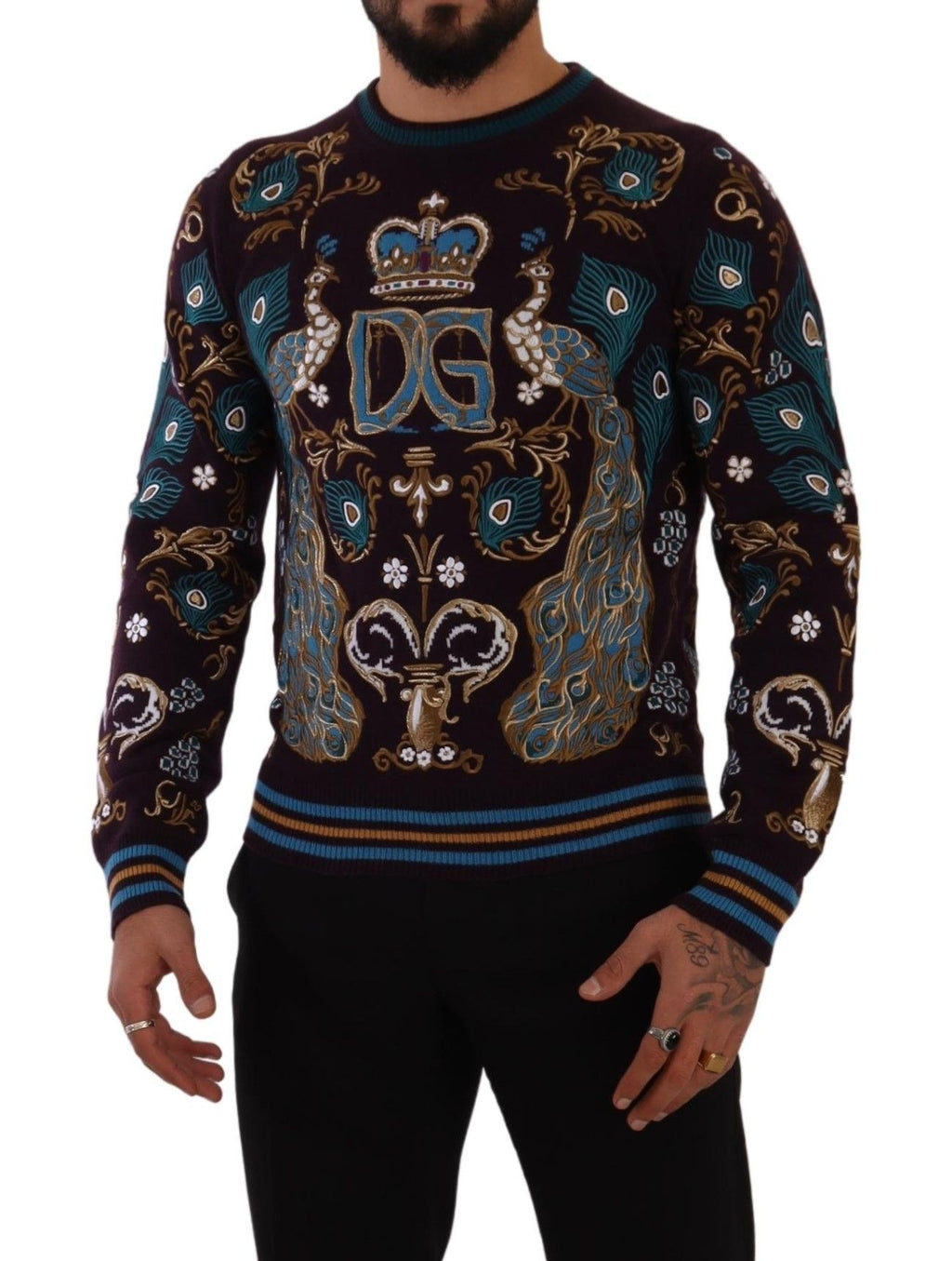 Bordeaux Kaschmir-Pullover mit DG Crown Stickerei