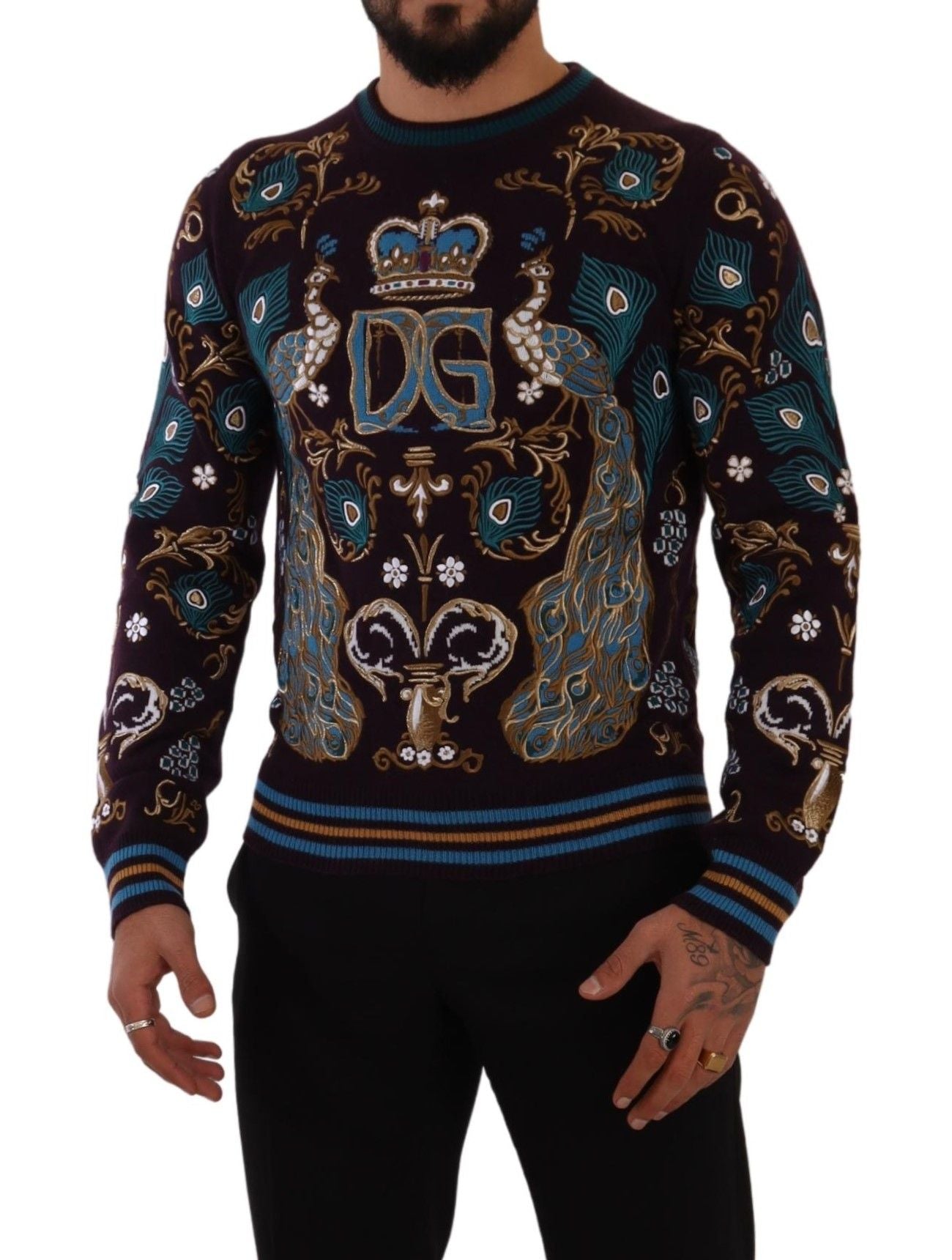 Bordeaux Kaschmir-Pullover mit DG Crown Stickerei