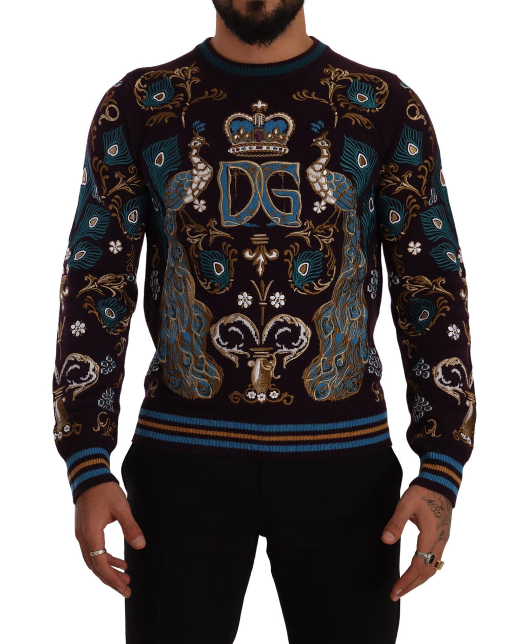 Bordeaux Kaschmir-Pullover mit DG Crown Stickerei