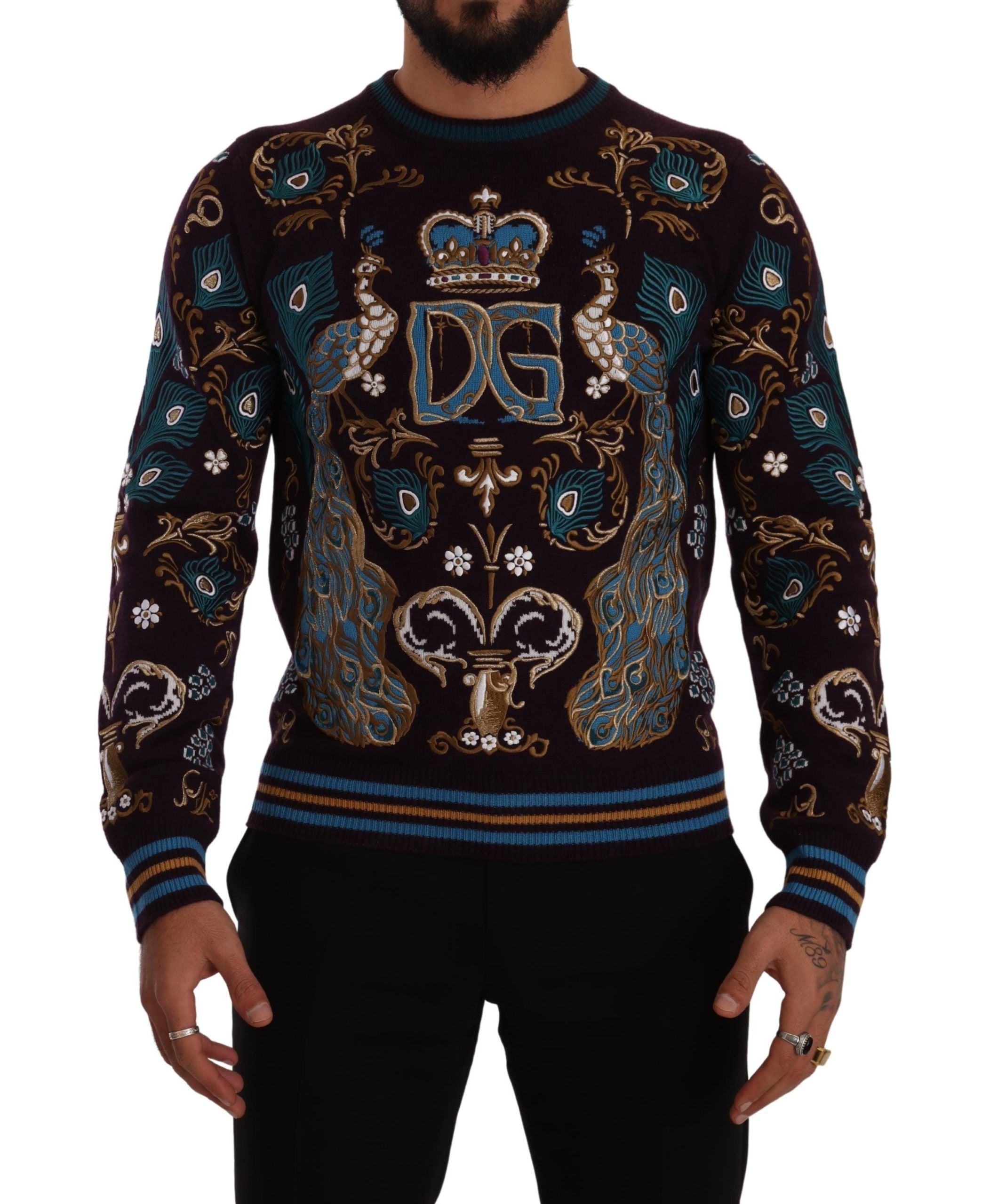 Bordeaux Kaschmir-Pullover mit DG Crown Stickerei