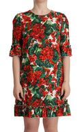 Mehrfarbiges rotes florales Shift-Kleid