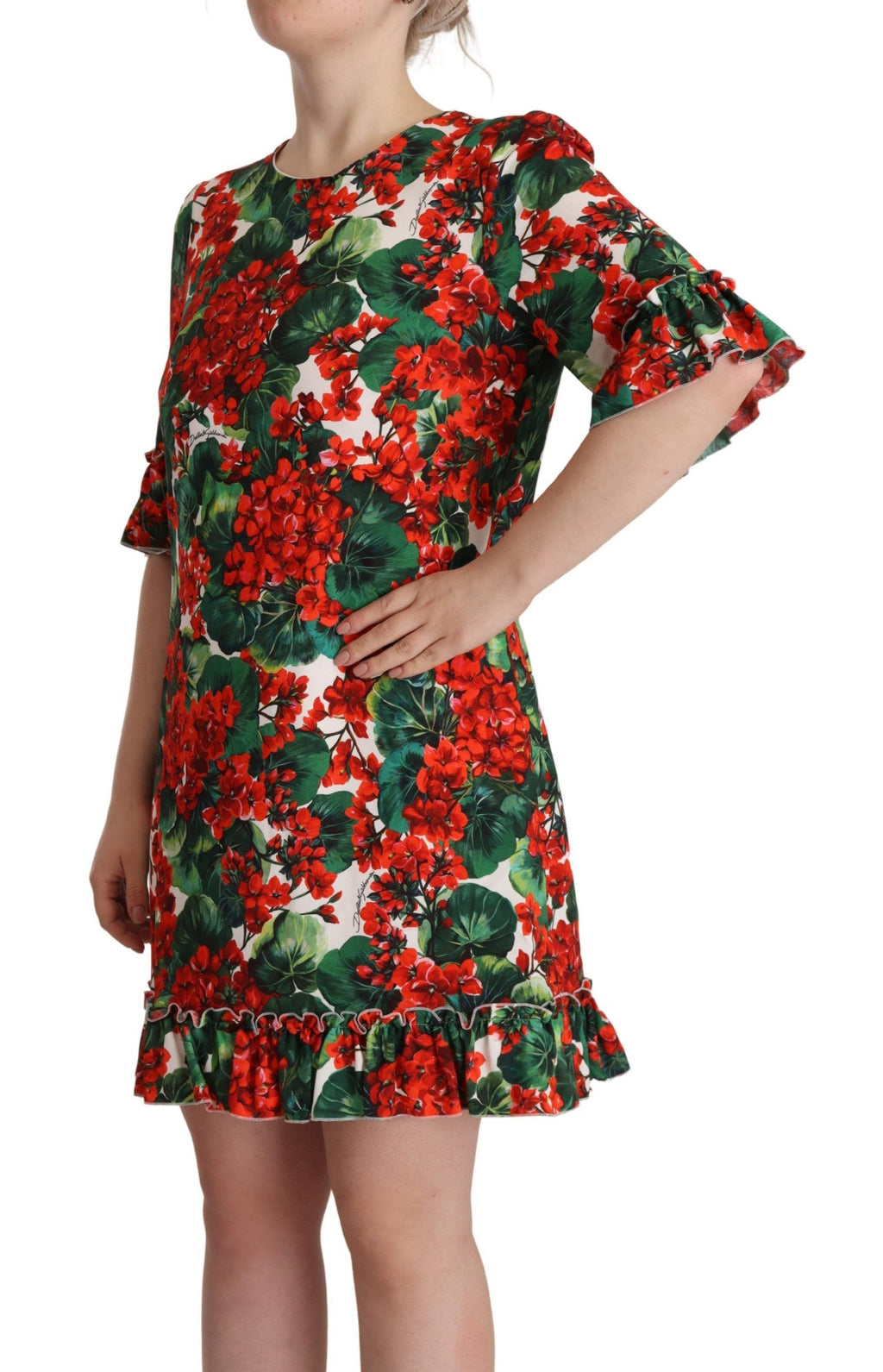 Mehrfarbiges rotes florales Shift-Kleid