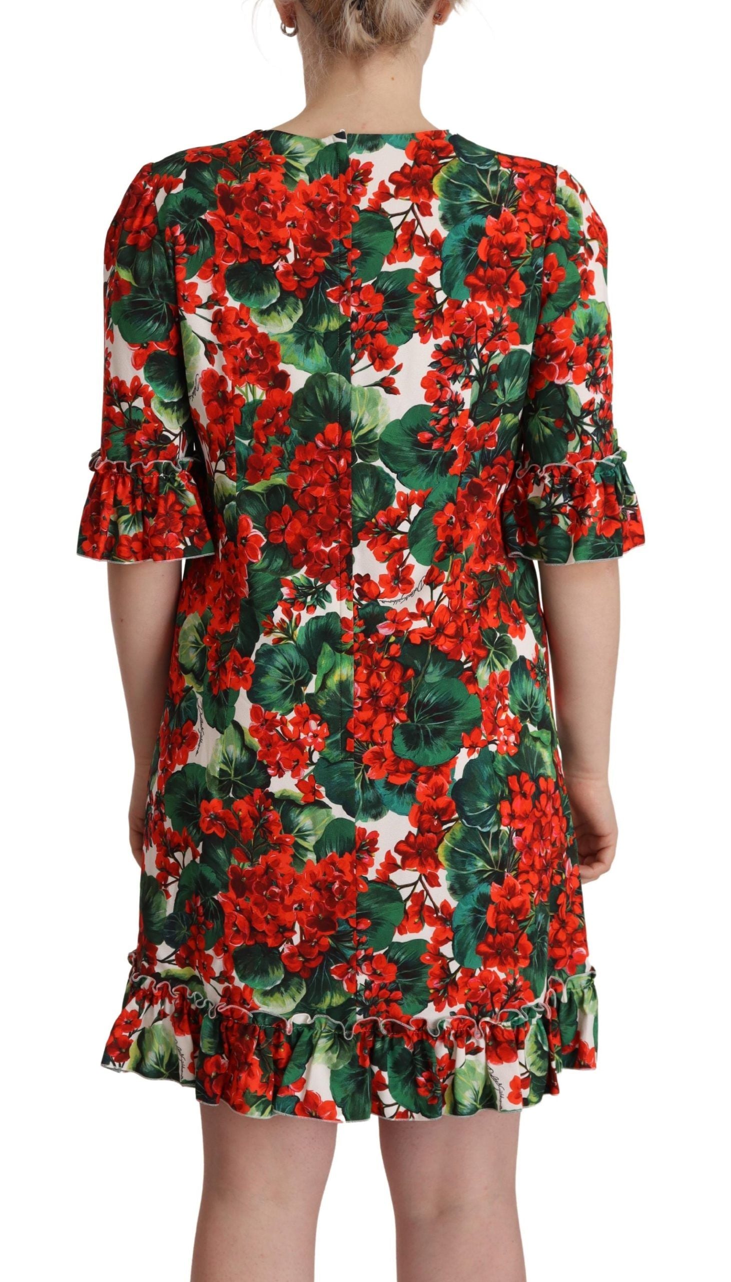 Mehrfarbiges rotes florales Shift-Kleid
