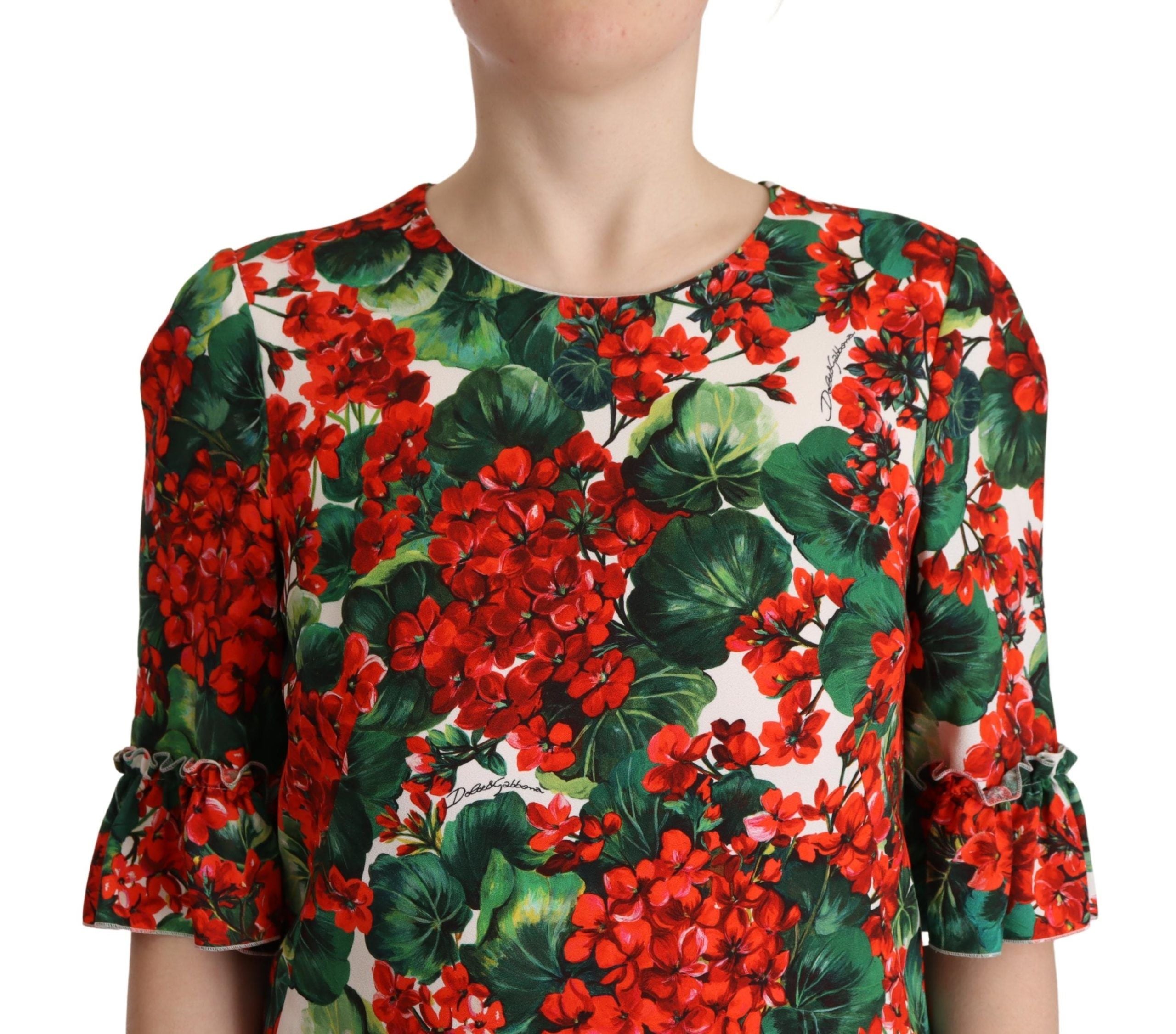 Mehrfarbiges rotes florales Shift-Kleid