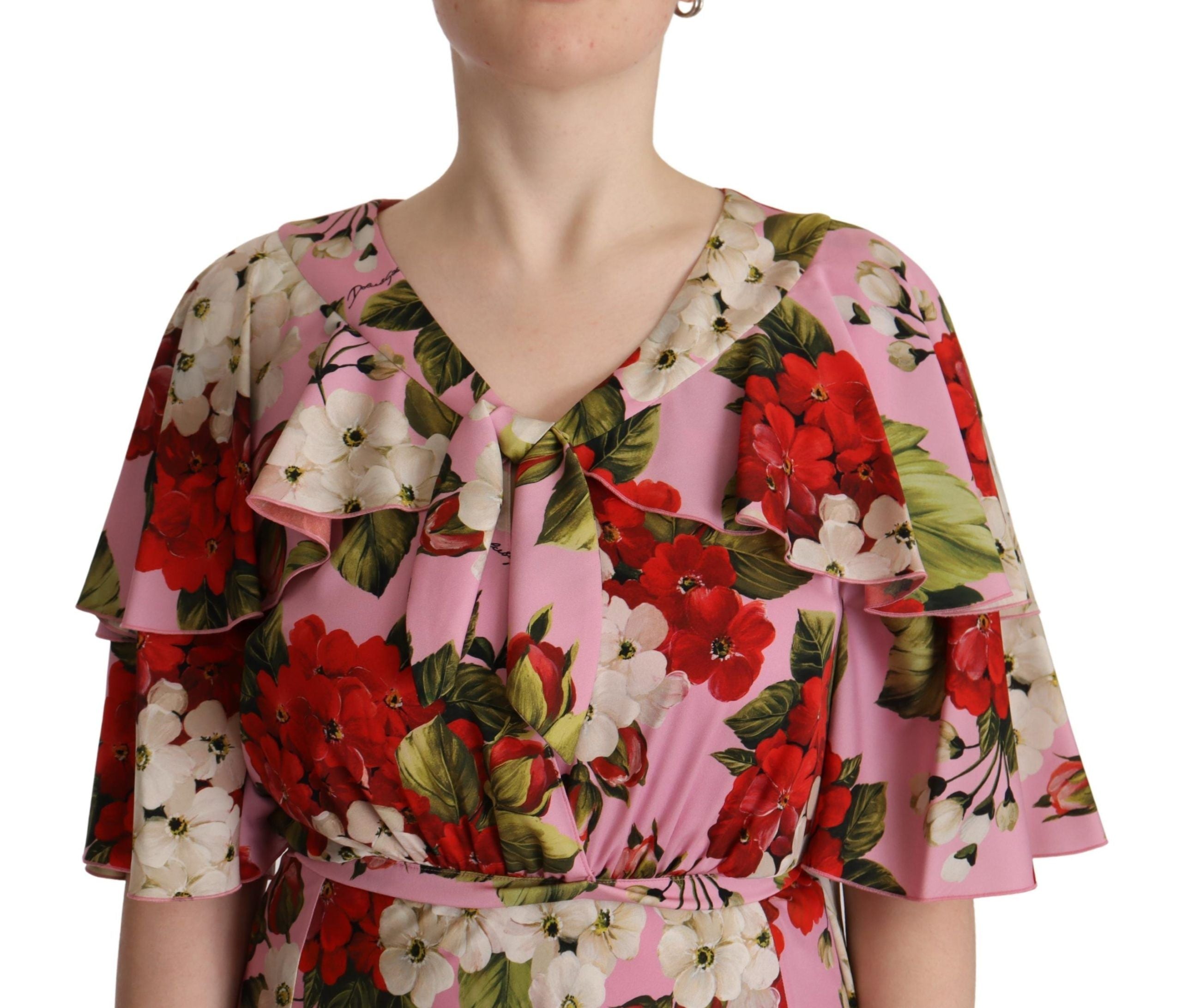 Maxikleid aus Stretch-Seide mit Blumenmuster in Pink