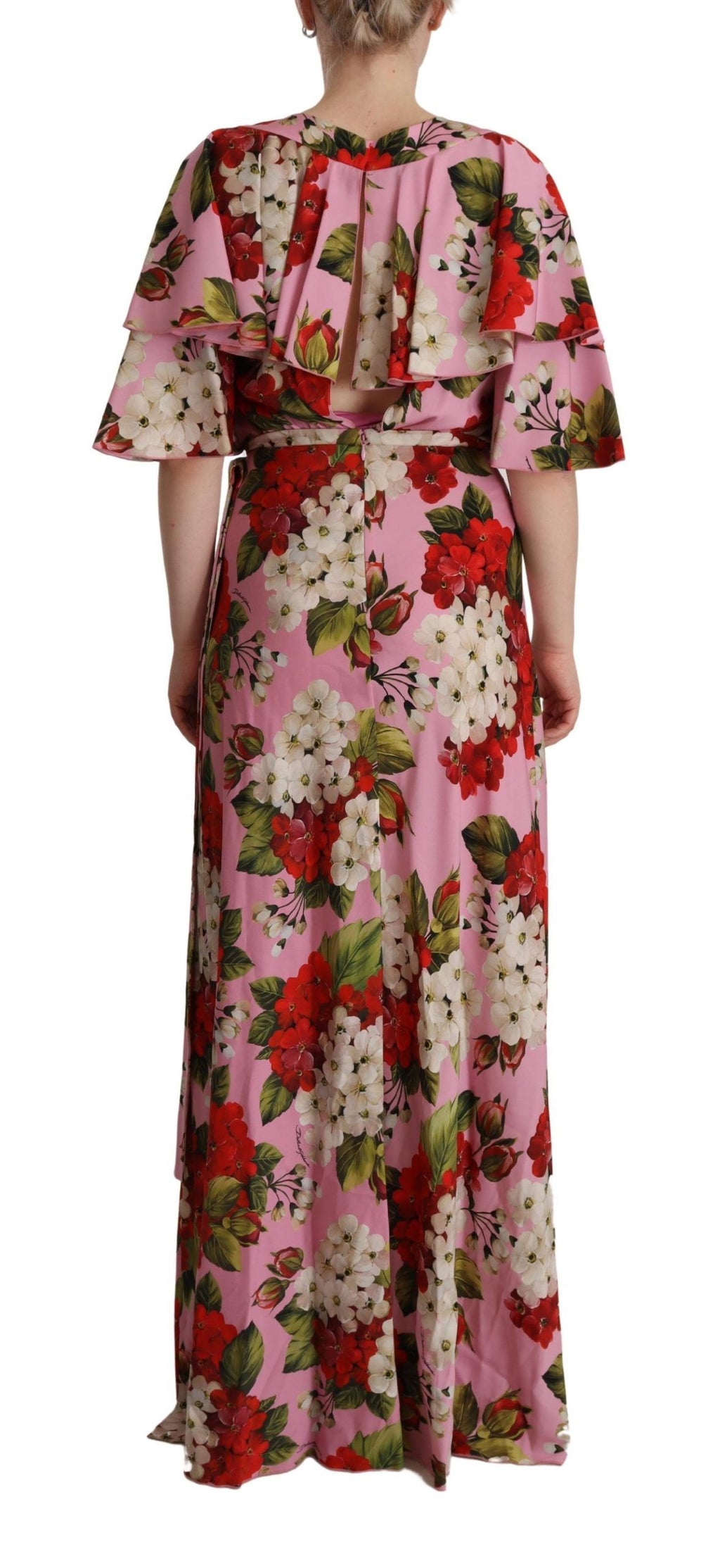 Maxikleid aus Stretch-Seide mit Blumenmuster in Pink