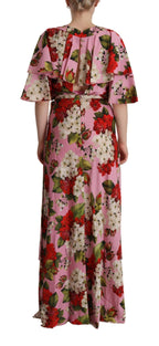 Maxikleid aus Stretch-Seide mit Blumenmuster in Pink