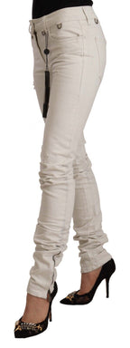 White Mid Waist Cotton Denim Slim Fit Jeans