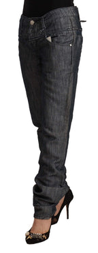 Dark Gray Ramie Mid Wide Waist Straight Denim Jeans