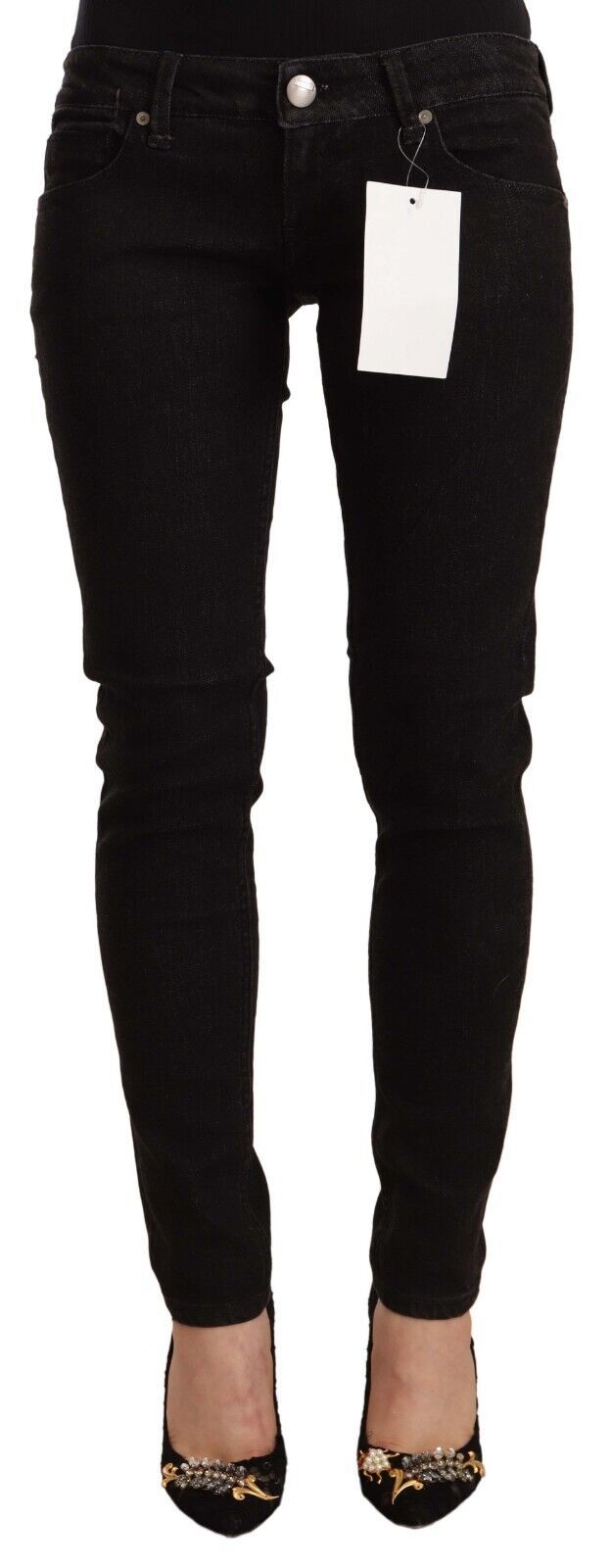 Schwarze Skinny-Jeans aus Baumwolle mit niedriger Taille