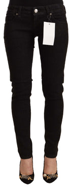 Schwarze Skinny-Jeans aus Baumwolle mit niedriger Taille
