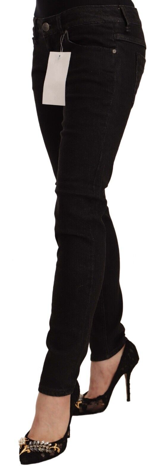 Schwarze Skinny-Jeans aus Baumwolle mit niedriger Taille