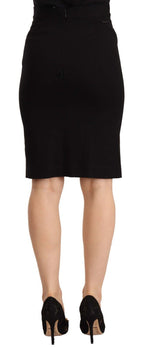 Black High Waist Viscose Knee Length Pencil Cut Skirt