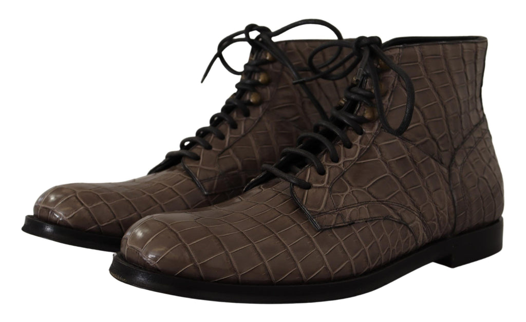 Derby-Stiefel aus grauem Krokodilleder