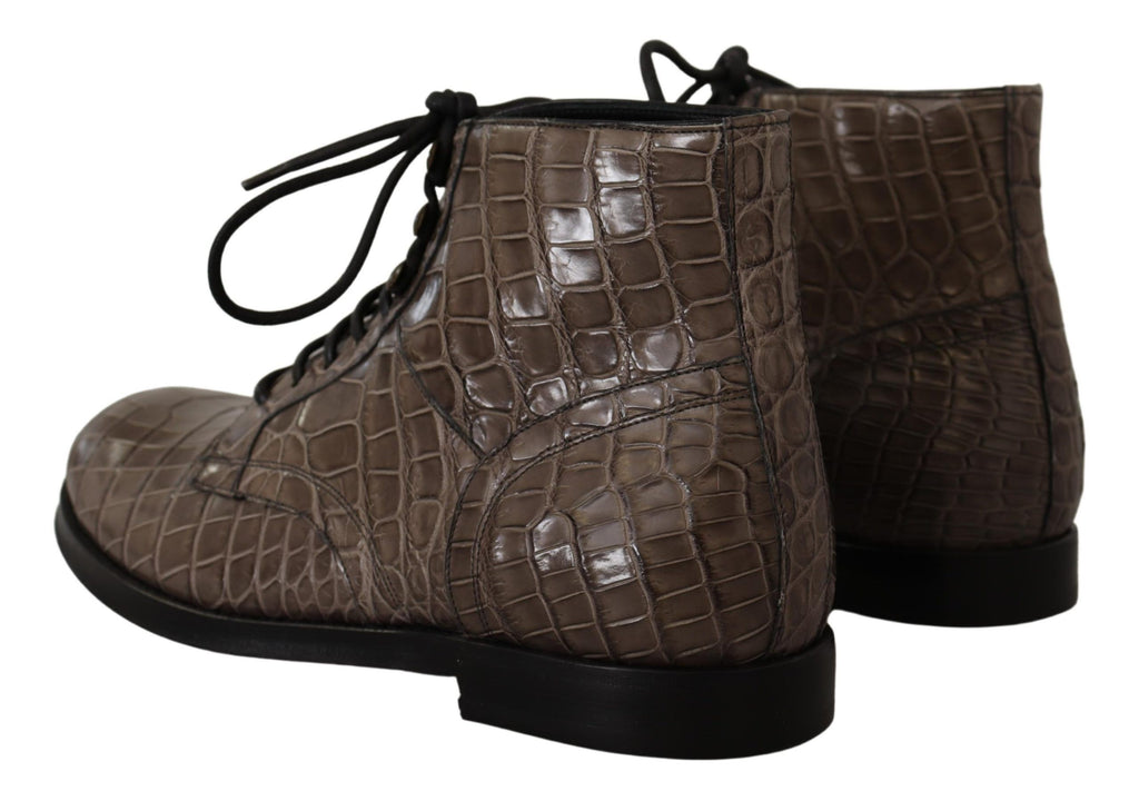 Derby-Stiefel aus grauem Krokodilleder