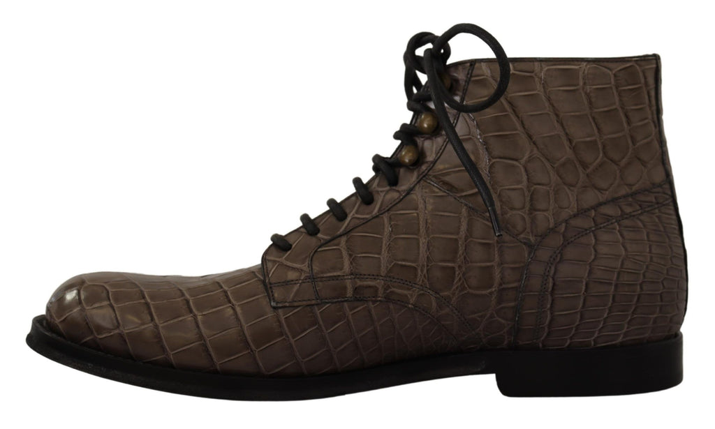 Derby-Stiefel aus grauem Krokodilleder