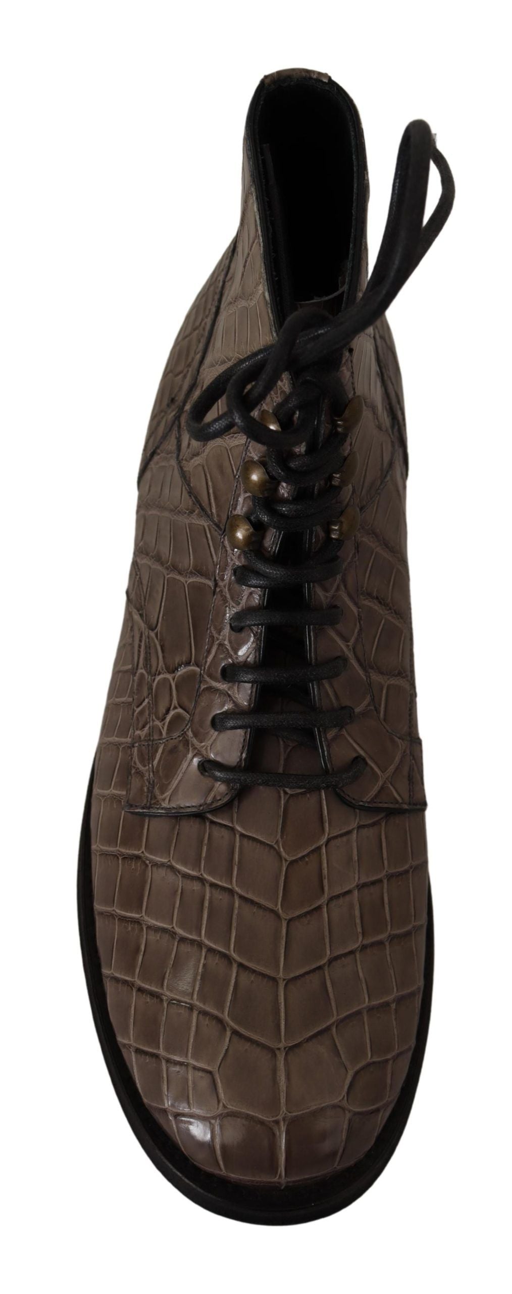 Derby-Stiefel aus grauem Krokodilleder
