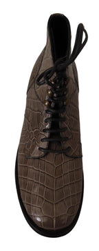 Derby-Stiefel aus grauem Krokodilleder