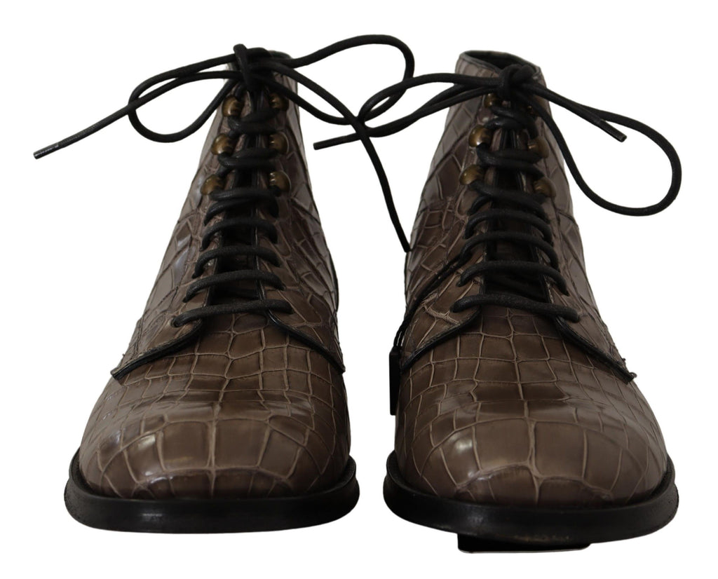 Derby-Stiefel aus grauem Krokodilleder