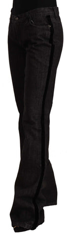 Black Mid Waist Cotton Denim Straight Boot Cut Jeans
