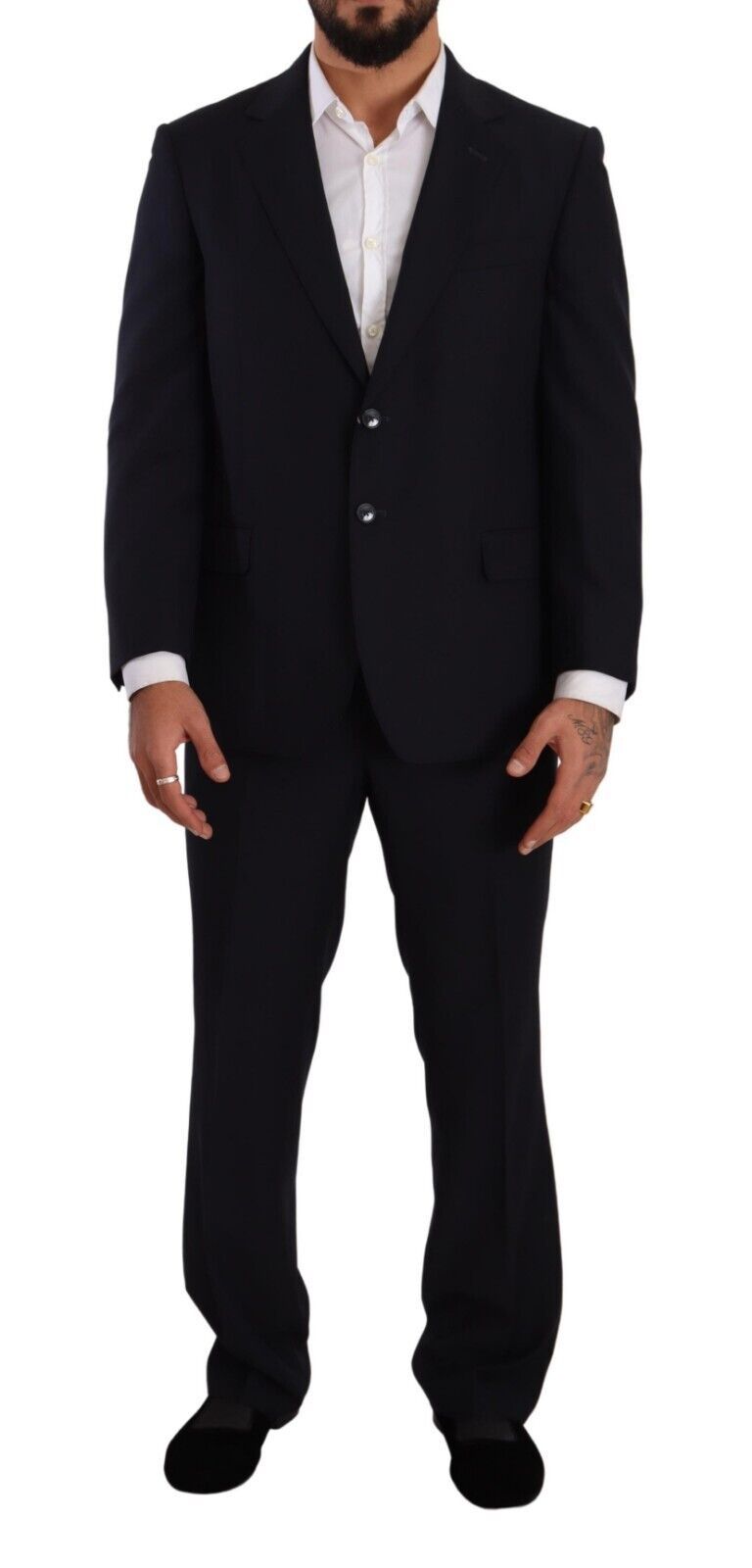 Blauer Polyester-Anzug, einreihig, formell