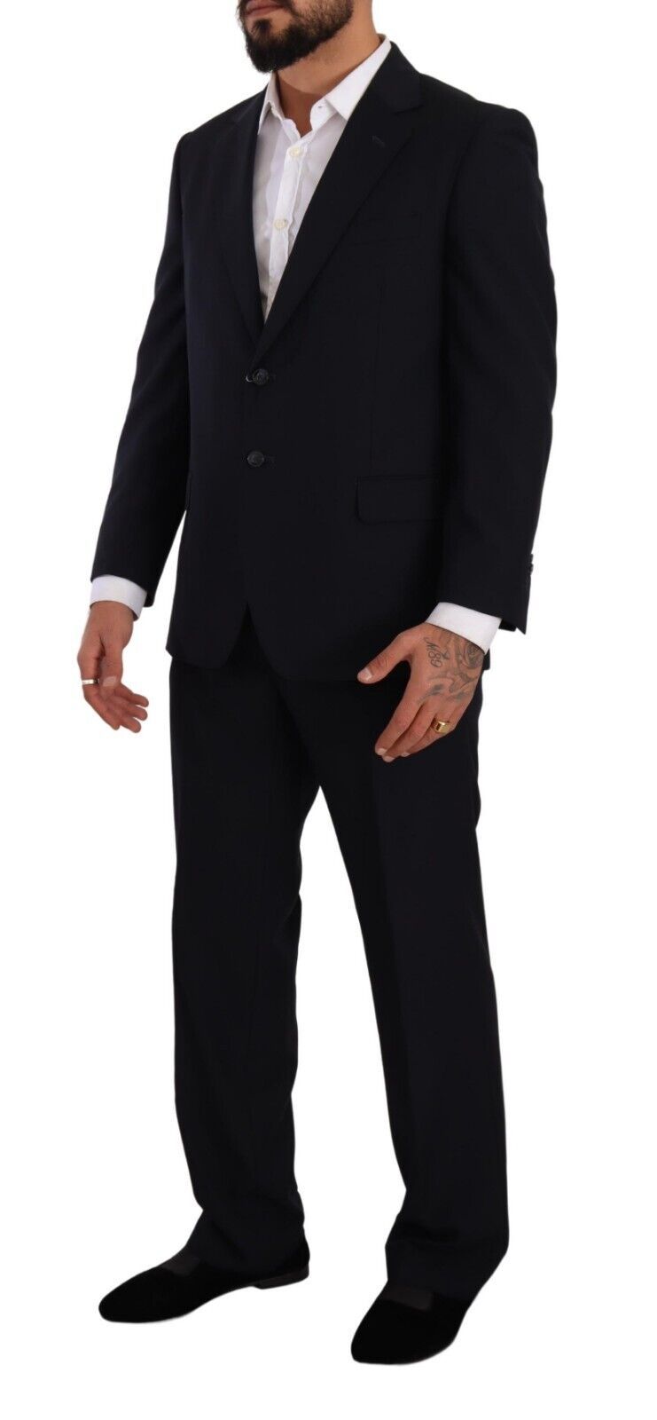 Blauer Polyester-Anzug, einreihig, formell