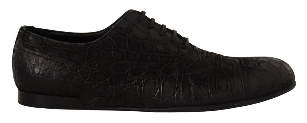Oxford Herrenschuhe aus schwarzem Kaimanleder