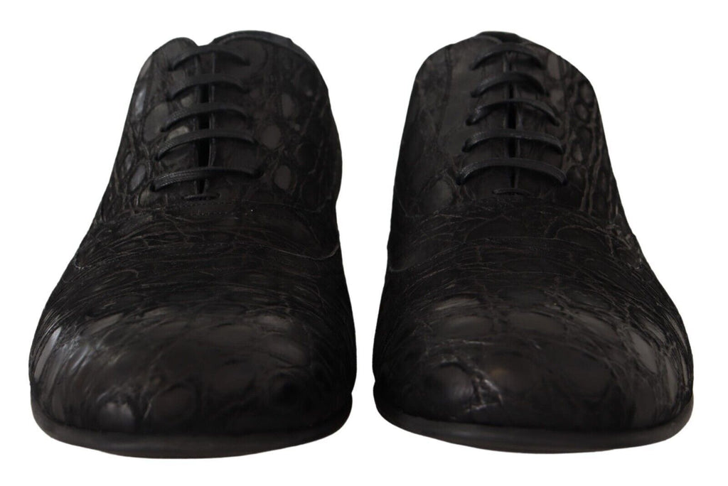 Oxford Herrenschuhe aus schwarzem Kaimanleder