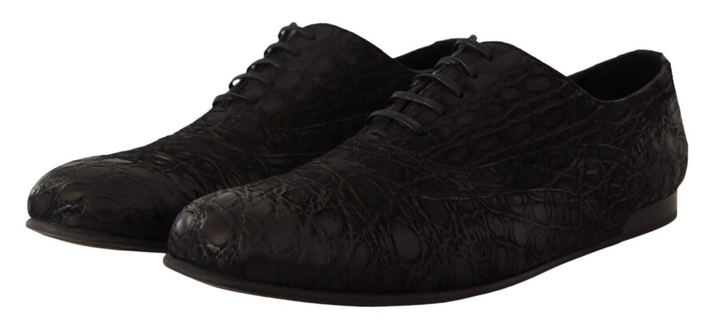 Oxford Herrenschuhe aus schwarzem Kaimanleder