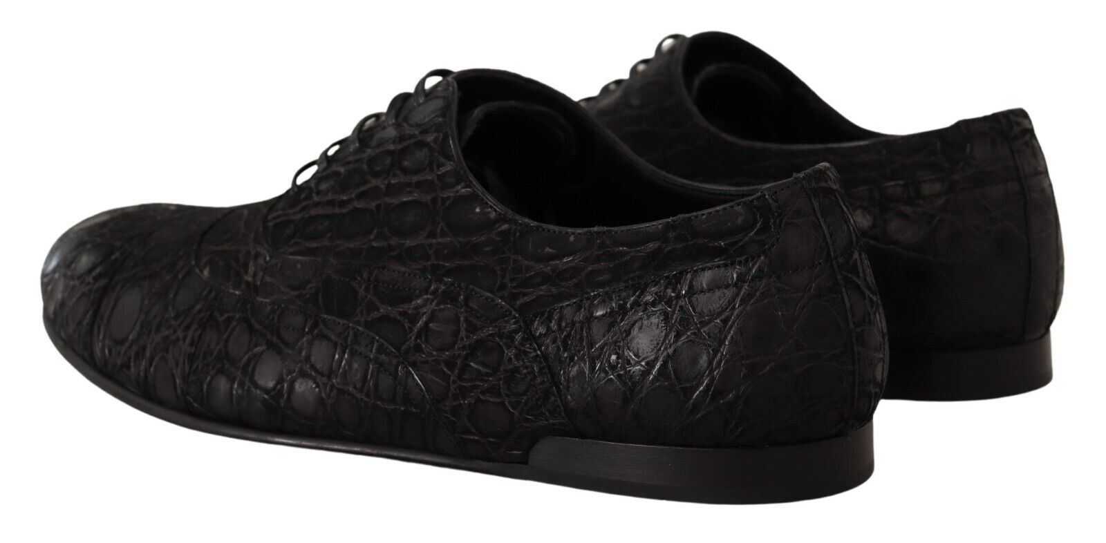 Oxford Herrenschuhe aus schwarzem Kaimanleder