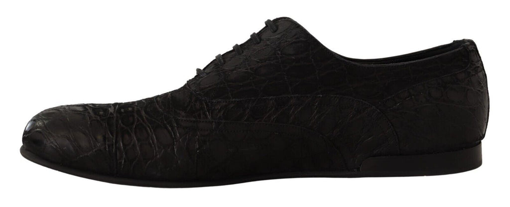 Oxford Herrenschuhe aus schwarzem Kaimanleder