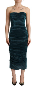 Türkises drapiertes Midikleid mit Bustier-Oberteil