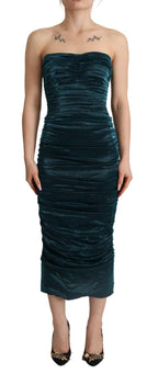 Türkises drapiertes Midikleid mit Bustier-Oberteil