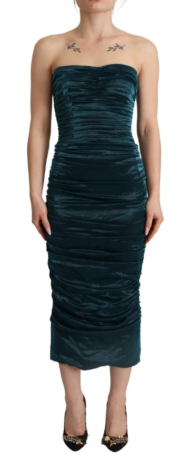 Türkises drapiertes Midikleid mit Bustier-Oberteil