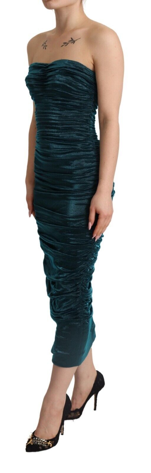 Türkises drapiertes Midikleid mit Bustier-Oberteil