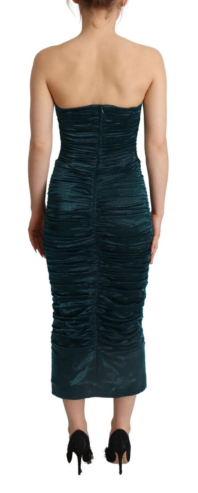 Türkises drapiertes Midikleid mit Bustier-Oberteil
