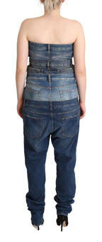 Dunkelblauer trägerloser Denim-Jumpsuit aus Baumwolle