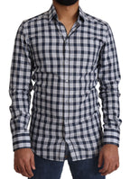 Blue White Check Cotton Slim Fit GOLD Shirt