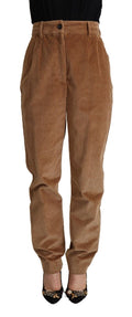 Braune High-Waist Skinny Hose aus Baumwoll-Cord