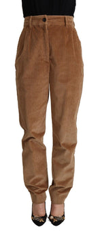 Braune High-Waist Skinny Hose aus Baumwoll-Cord