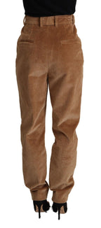 Braune High-Waist Skinny Hose aus Baumwoll-Cord