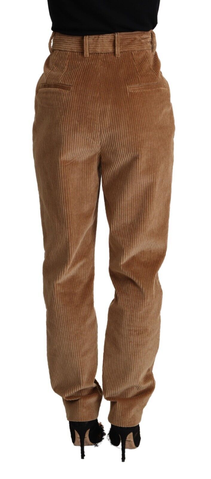 Braune High-Waist Skinny Hose aus Baumwoll-Cord