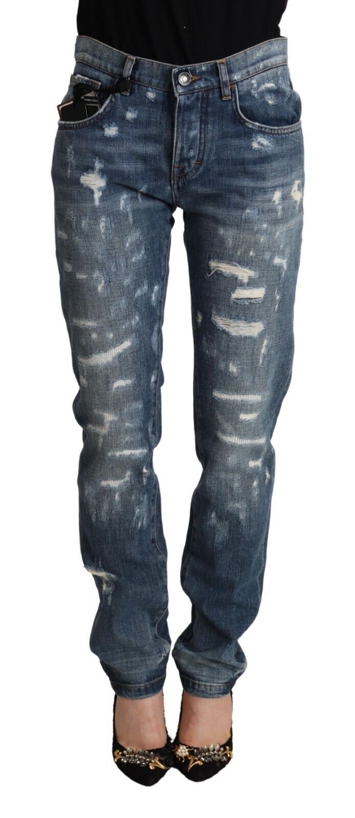 Blaue Distressed Denim BOYFRIEND Skinny Jeans