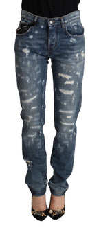Blaue Distressed Denim BOYFRIEND Skinny Jeans