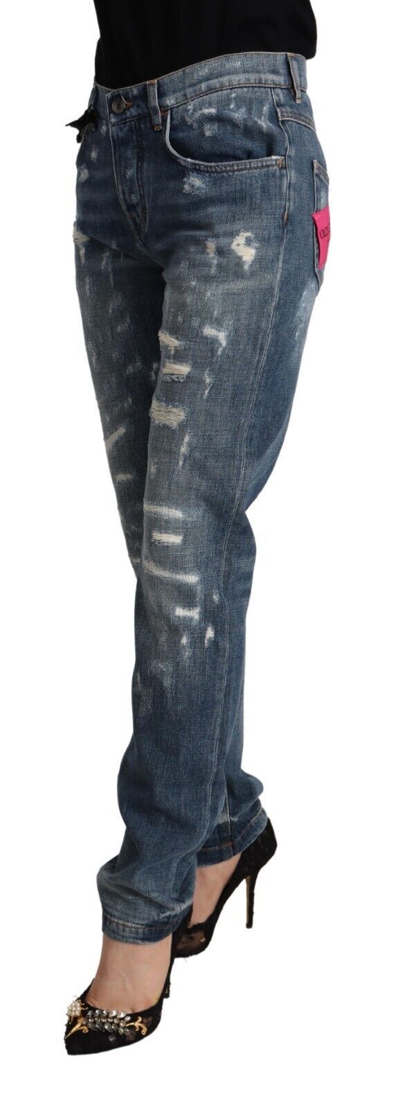 Blaue Distressed Denim BOYFRIEND Skinny Jeans