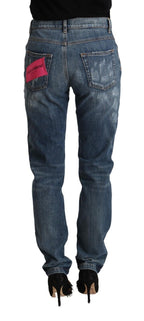 Blaue Distressed Denim BOYFRIEND Skinny Jeans