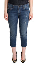 Blue Washed Mid Waist Cropped Jeans aus Denim mit Logo