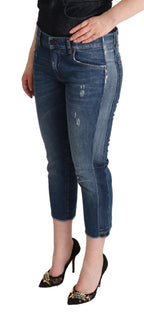 Blue Washed Mid Waist Cropped Jeans aus Denim mit Logo