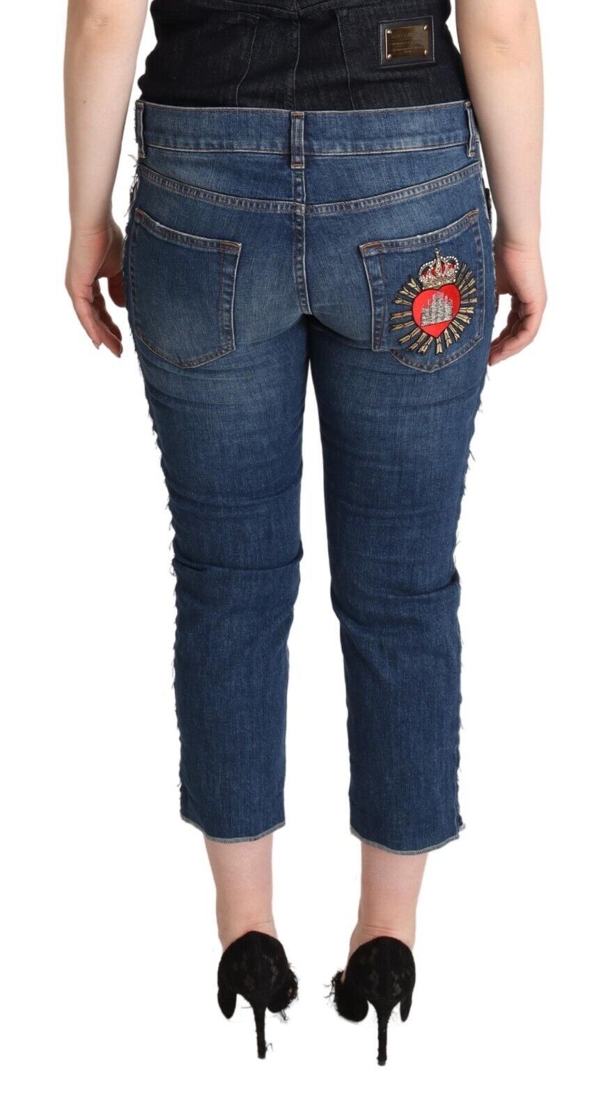 Blue Washed Mid Waist Cropped Jeans aus Denim mit Logo