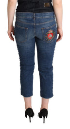 Blue Washed Mid Waist Cropped Jeans aus Denim mit Logo